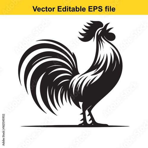 Vector art of black rooster silhouette isolated on white background