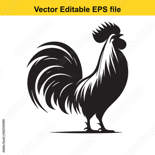Vector art of black rooster silhouette isolated on white background