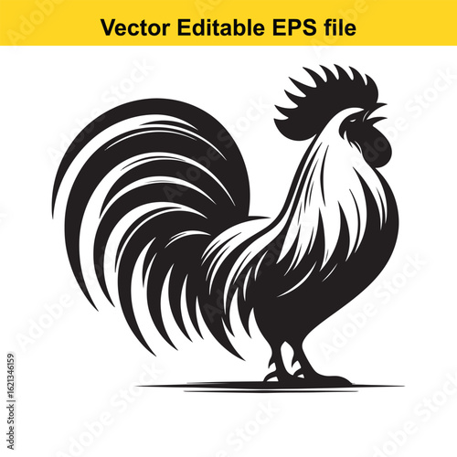 Vector art of black rooster silhouette isolated on white background