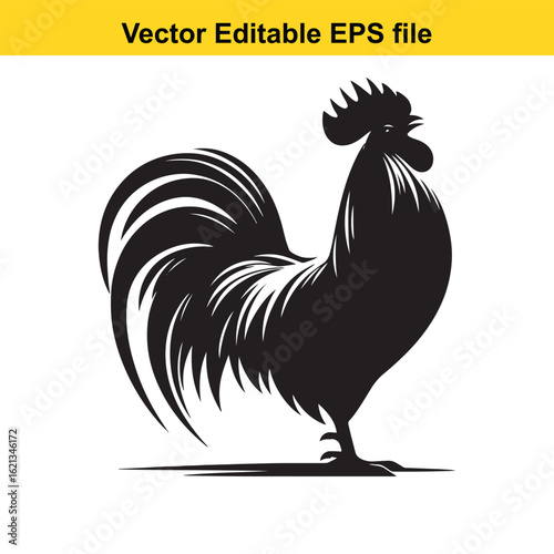 Vector art of black rooster silhouette isolated on white background