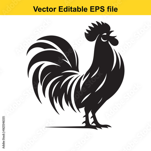 Vector art of black rooster silhouette isolated on white background