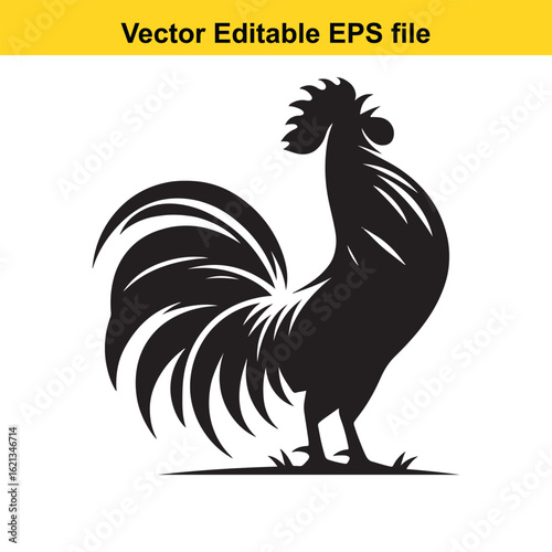 Vector art of black rooster silhouette isolated on white background
