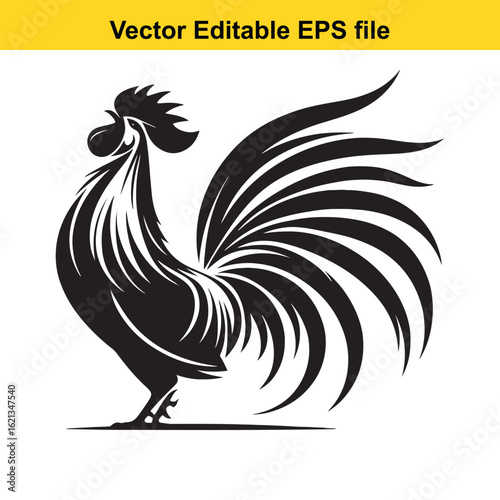 Vector art of black rooster silhouette isolated on white background