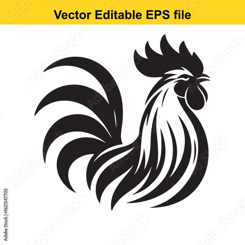 Vector art of black rooster silhouette isolated on white background