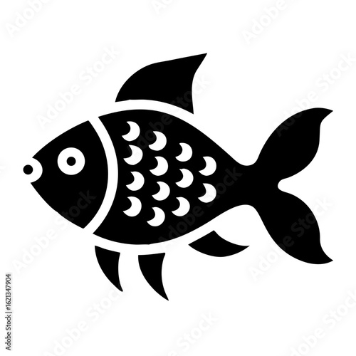 Simple Black Fish Silhouette with Crescent Scale Patterns Isolated on White