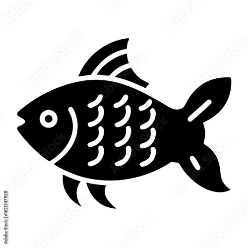 Stylized Black and White Fish Illustration with Distinctive Scale Pattern
