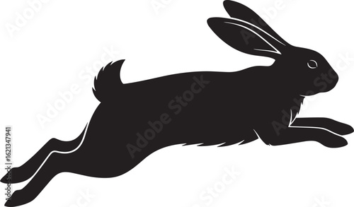 Black silhouette of a rabbit leaping forward hare animal