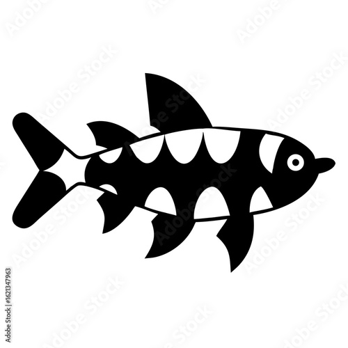 Stylized Black and White Fish with Yellow Dots, Modern Vector Illustration