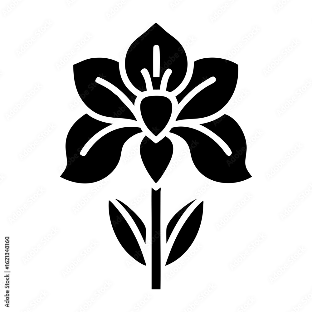Obraz premium Bold Silhouette of a Flower with Detailed Petals and Stem Design
