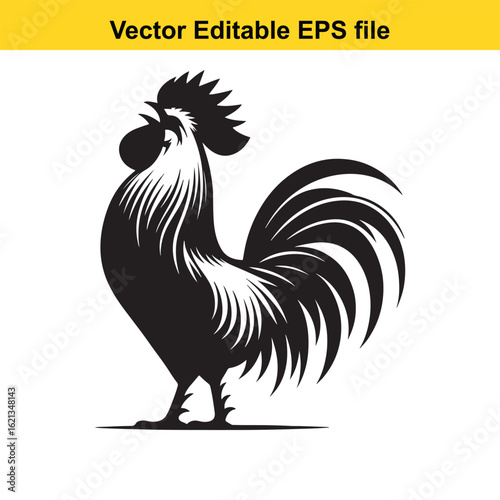 Vector art of black rooster silhouette isolated on white background