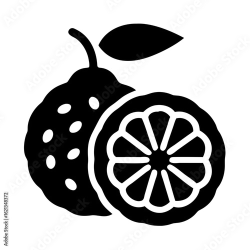 Graphic depiction of a Citrus Fruit with Cut Slice and Leaf