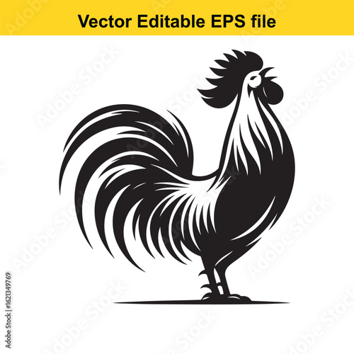 Vector art of black rooster silhouette isolated on white background