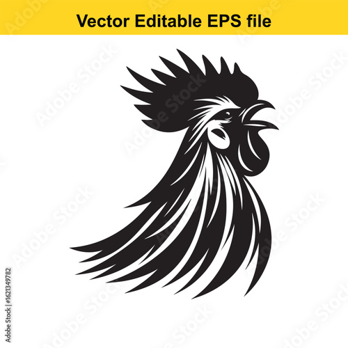 Vector art of black rooster silhouette isolated on white background