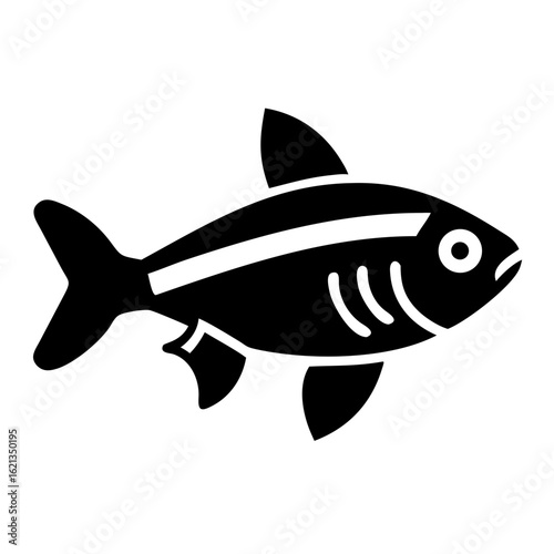 Simple Black and White Illustration of a Fish Swimming Underwater Marine Life