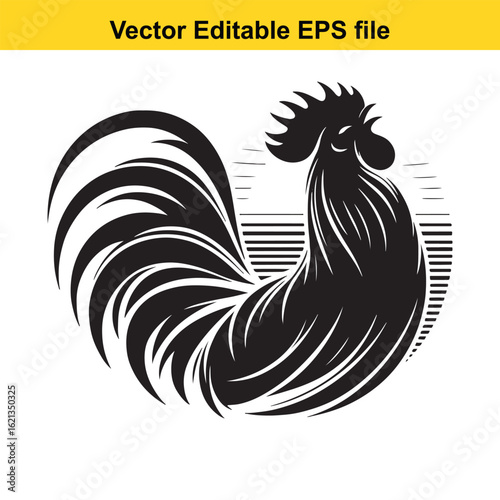 Vector art of black rooster silhouette isolated on white background