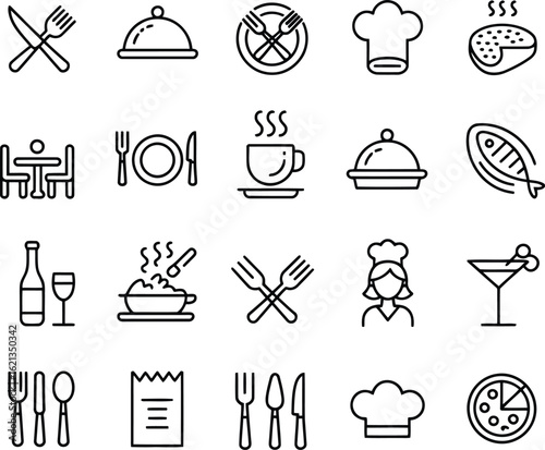 Restaurant dining and food preparation icons cutlery