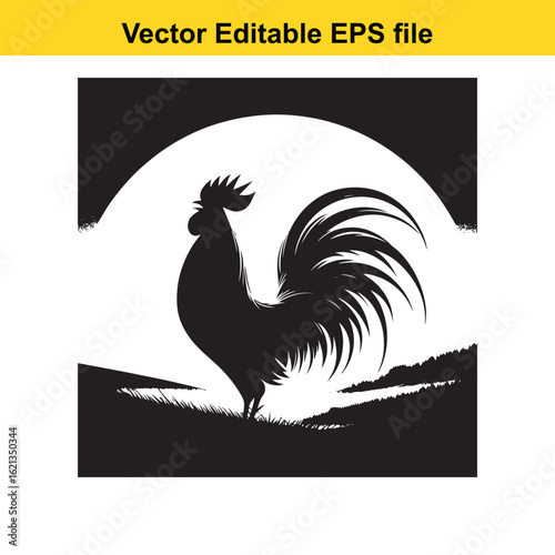 Vector art of black rooster silhouette isolated on white background