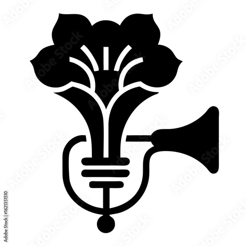 Ornate flower shaped gramophone with sound horn for musical reproduction