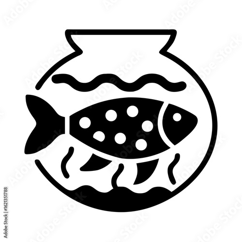 Simple Black and White Fish Bowl Icon with Fish Inside Design