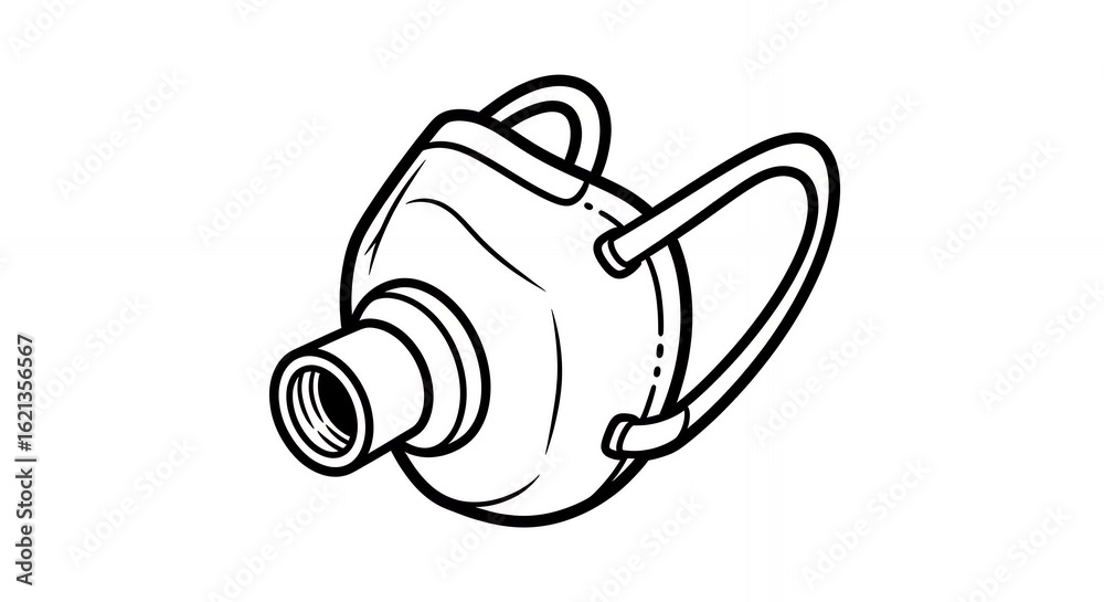 Obraz premium Detailed Black and White Line Art of a Protective Medical Respirator Mask Design for Healthcare and Safety, Minimalist Style, Isolated Illustration with Clean Lines and Precise Outline, hand, drawn