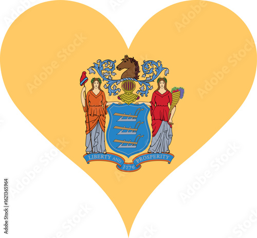Heart-shaped design featuring New Jersey state flag symbol of love