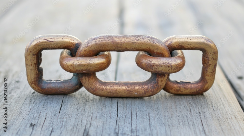 Fototapeta premium Gold chain links on weathered wood