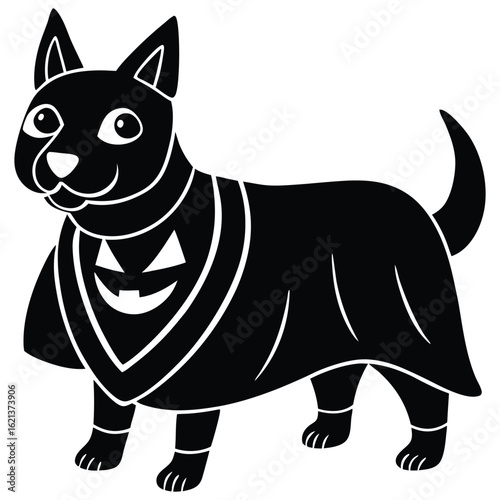 Dog dressed as a ghost with a scary pumpkin for Halloween illustration