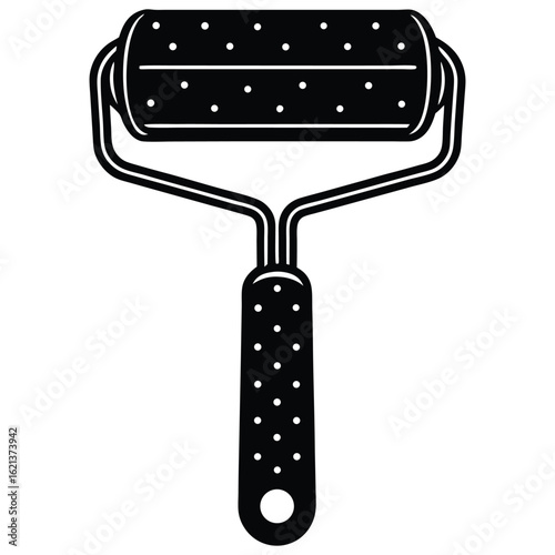 Black and white vector image of a textured paint roller tool