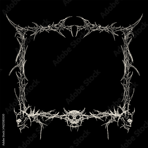 Spiky skull frame in brutal tribal style. Ideal for album covers, metal artwork, or gothic vector designs
