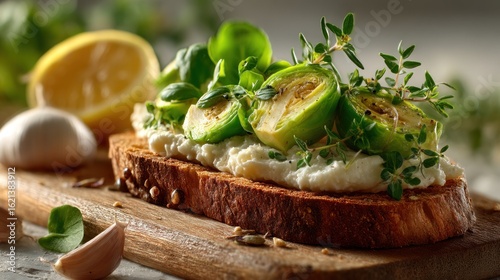 Artisan Toast with Roasted Brussels Sprouts and Whipped Ricotta Spread