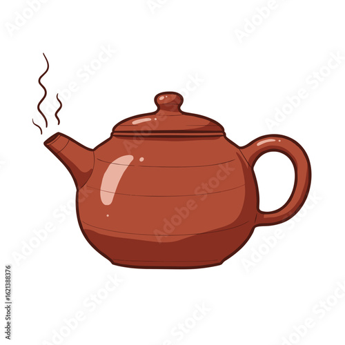 Brown teapot with steam in hand-drawn style  