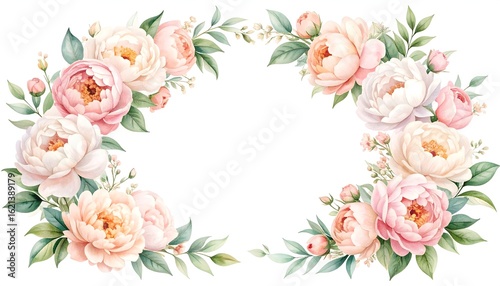 Garden Peony Watercolor Arch. Abstract watercolor background frame