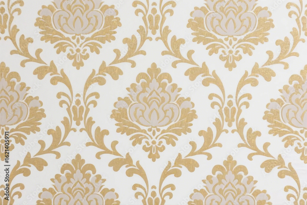 Repeating Floral Damask Motif in Muted Gold and White Repeating Floral Damask Motif in Muted Gold and White