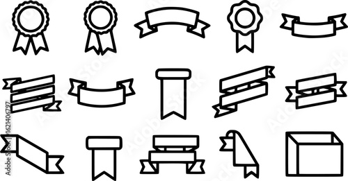 Black Line Ribbon Icons Set including Flat Awareness Award Banner and Decorative Symbol Collection with Minimal Ribbon Icon Group for UI Web Celebration Event and Graphic Design Projects