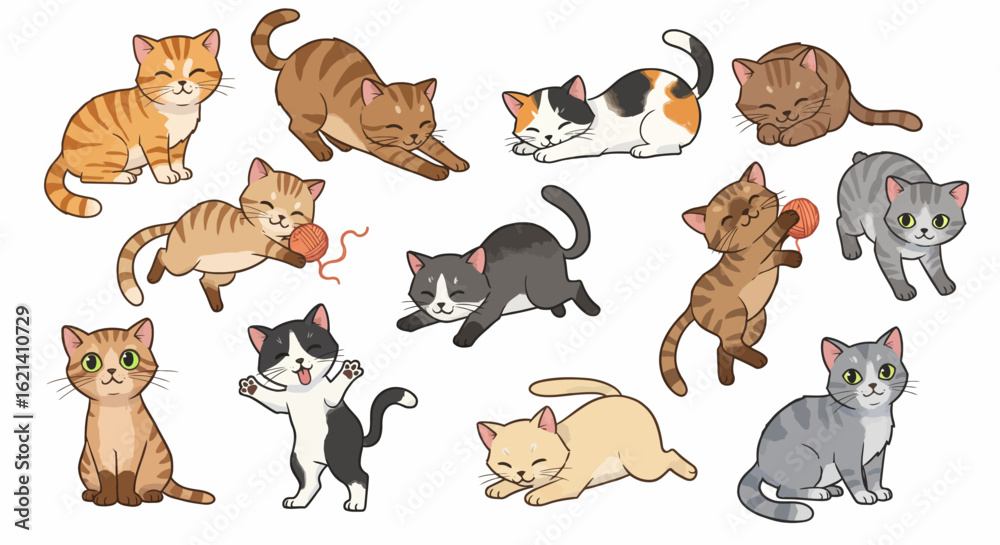 Fototapeta premium Cute Cat Vector Set Graphic Clipart Design