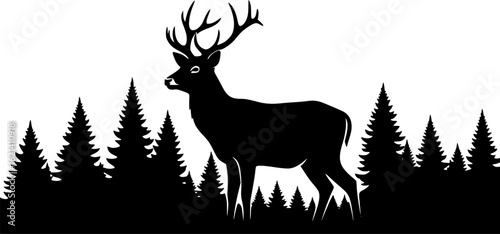 deer, silhouette, animal, wildlife, mammal, nature, standing, forest, design, vector, graphic, illustration, wild, woodland
