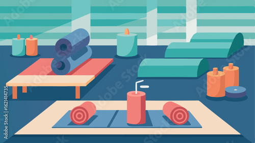A stretching area with foam rollers and yoga mats for visitors to warm up or cool down.