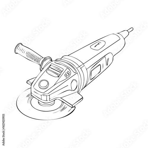 Angle Grinder Detailed Outline Design for Black and White Construction or Engineering Use