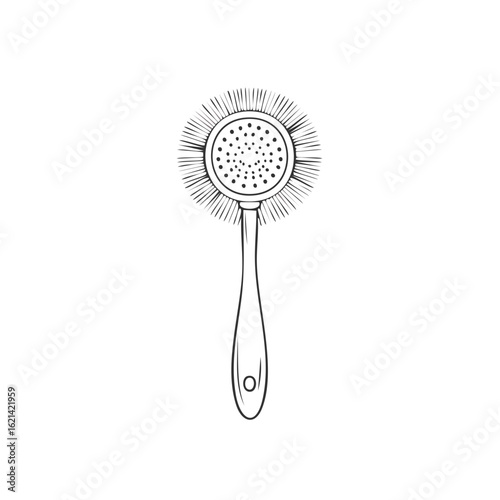 Cocktail strainer with thin spokes and handle, line art illustration