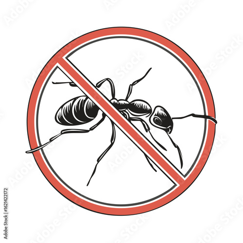 No Ants Allowed Prohibition Sign with Vintage Style Insect Illustration for Pest Control