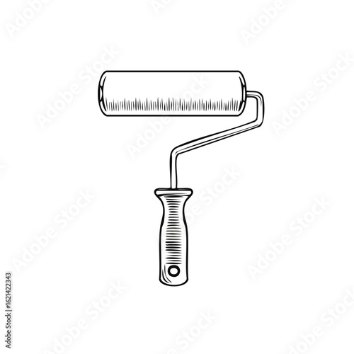 Engraved Style Paint Roller Illustration for Home Improvement Projects