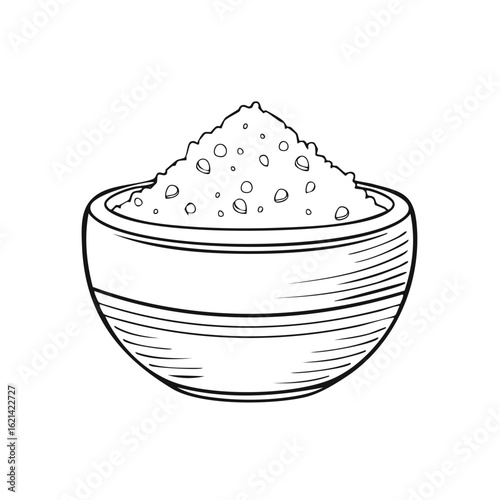 Hand Drawn Outline of Bowl Filled with Sugar Salt or Powdered Ingredient for Cooking or Baking
