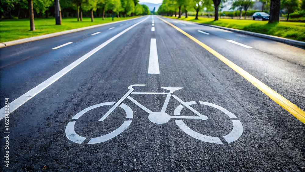 Obraz premium Empty Bicycle Lane Markings on Smooth Asphalt Road