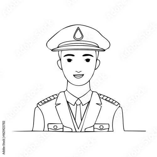 Man in Uniform Smiling Confidently Wearing a Hat and Jacket