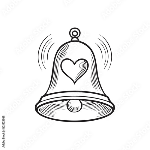Ringing bell with heart symbol in vintage engraving style for love concepts or wedding announcements design
