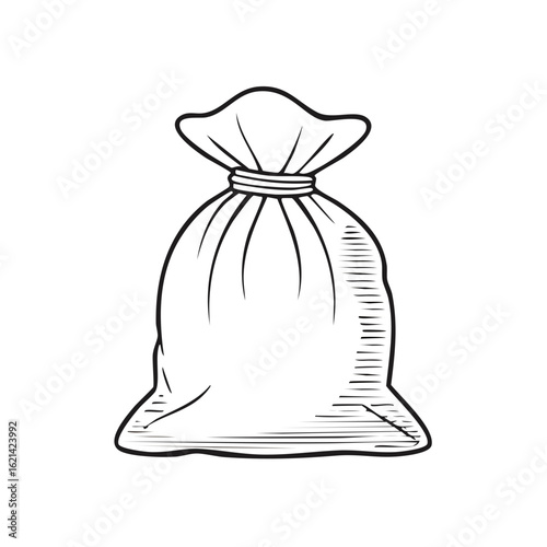 Tied full sack or money bag vintage style line art drawing icon