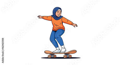 Young Woman Skateboarding in Sportswear