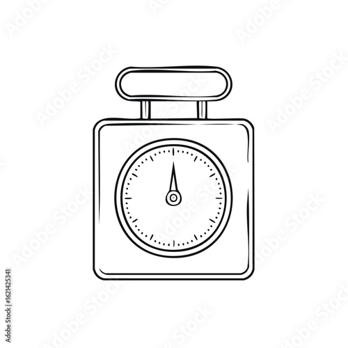 Hand-Drawn Style Kitchen Scale Icon, Black Outline and Details, Measurement Equipment