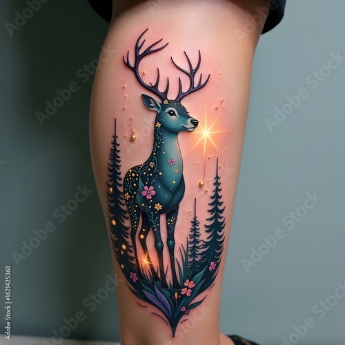 Fantasy Deer Forest Tattoo Design