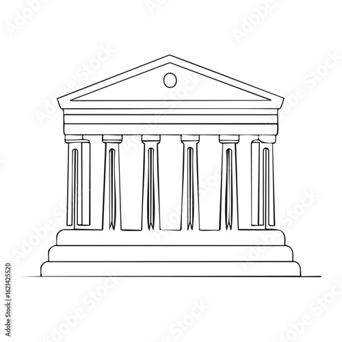 Line art illustration of an ancient greek temple building